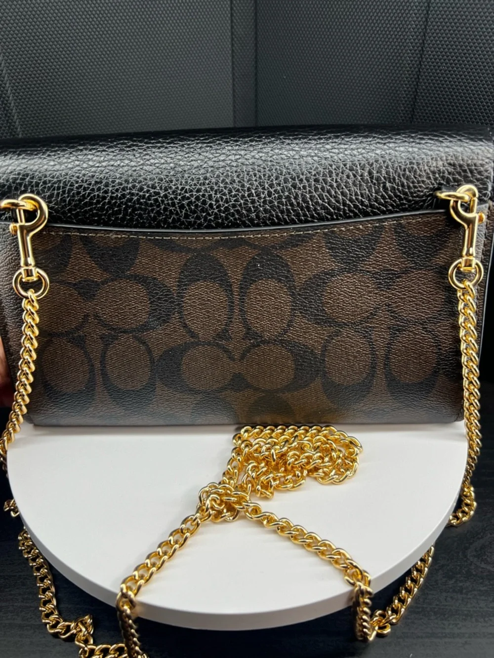 Coach Signature Elle Hardware Chain Black and Brown Leather Crossbody Bag - Picture 4 of 10